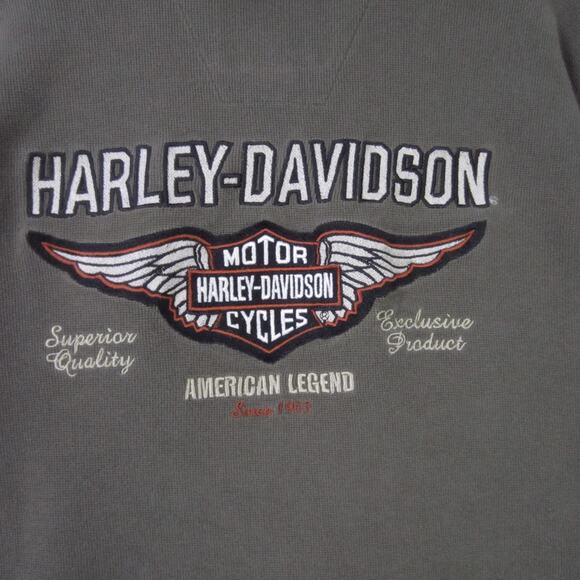 Harley-Davidson Shirt Mens Large Green Henley Thermal Waffle Knit Bar Shield - Picture 8 of 9